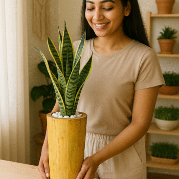 Snake Plant in Bamboo Pot – Air Purifying Indoor Plant | Plantsfy